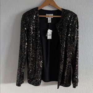 Sequin Black Jacket with gold/black sequins. NWT Classy look for the holidays